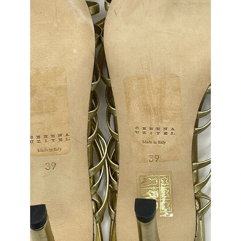 Serena Uziyel Catena Notte Metallic Gold Leather Lace Up Sandals Size EU 39 NWOB
